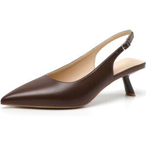 Women's Choc Brown Pointed Toe Pumps Patent Leather Slingback Heels With Buckles